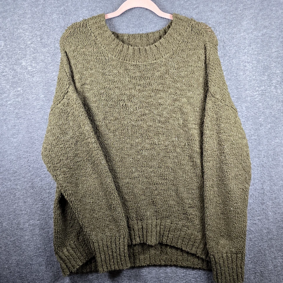 Sanctuary Women XL Olive Green Pullover Sweater Crochet Soft Crew Neck Comfy - Image 1 of 4
