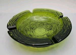VTG Anchor Hocking Green Soreno Ripple Ashtray 4¼" Diameter 4 Cigarette Slot - Picture 1 of 6