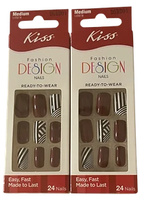 2er-Pack KISS Mode Design Nägel burgundisch & abstrakt gestreift Medium DGBD01 - Bild 1 von 5