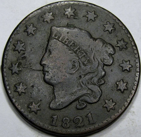 1821 Coronet Head Large Cent VF Coin... Minor Marks, Still Pleasing, Tough Date! Cover