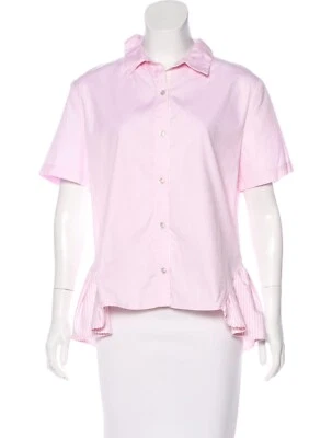 Clu - Pink Button-Down Top/Blouse with Striped Ruffled Detail, Size Small, New - Image 1 of 3