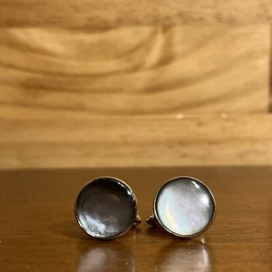 Gemelos Swank vintage tono dorado piedra ojo de gato negro - Imagen 1 de 6