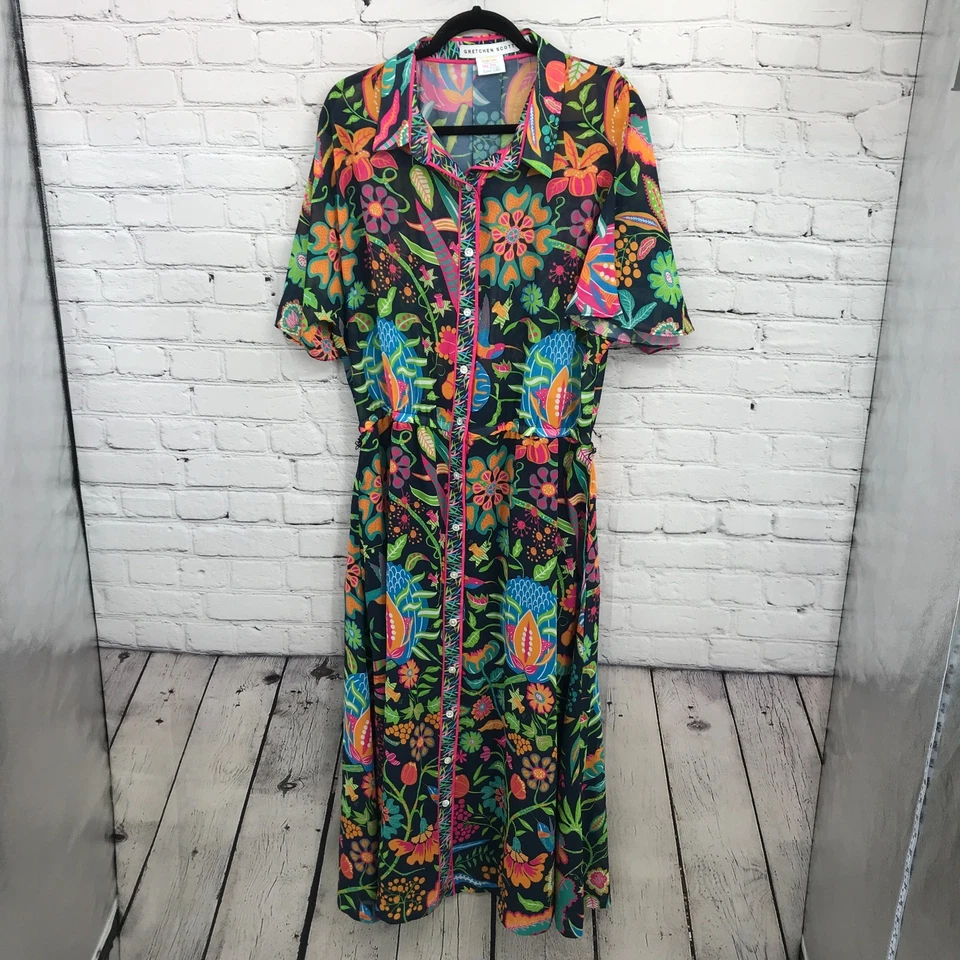 Gretchen Scott Dress Womens 3X Diva Gray Floral Maxi Short Sleeve Sheer Casual - Image 1 of 4