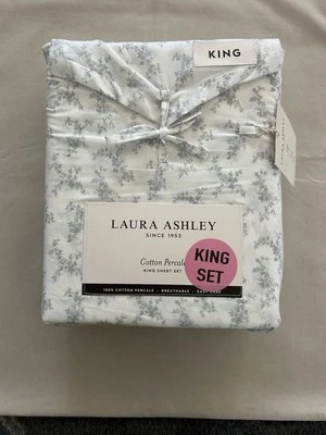 NUEVO 4 piezas Juego de Sábanas Laura Ashley King Cottage Floral BONITO LANZAMIENTO GRIS Gris y Blanco Foto 1 de 4