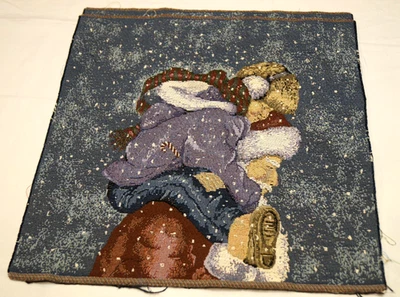 Set of 2 Santa Claus Giving Child a Piggyback Ride Tapestry Fabric Panels 17X 17 - Image 1 of 2