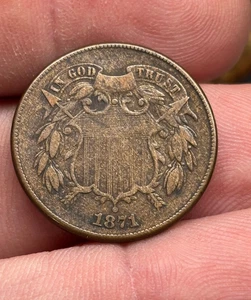 1871 2c Piece bronze U.S. Type Coin 721,000 minted NICE EYE APPEAL raw ungraded - Picture 1 of 8