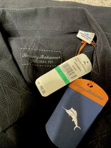 TOMMY BAHAMA Mens BEDARRA GARDEN Black Silk Hawaiian Aloha Camp Shirt Sz L New - Picture 1 of 14