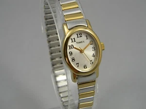 Timex Watch Women 18x22mm Oval Gold Silver Two Tone Stretch Band New Battery 6"+ - Picture 1 of 14