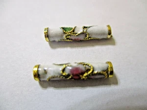 50  White Gold Trimmed Cloisonne Metal Beads 16 X 4 mm  A+ Quality ~ LCW - Picture 1 of 6