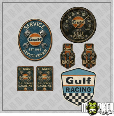 MARKENLOS Gulf Racing Aufkleber Set B 7tlg. Retro Motorsport Design Sticker USA Oldschool