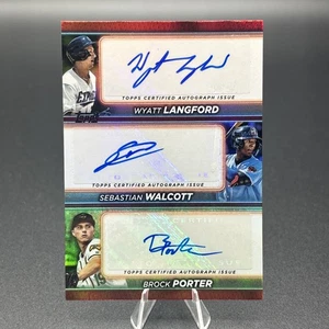 2024 Topps Pro Debut Langford/Walcott/Porter #LWP Triple Auto Red 5/10 PSA 9 - Picture 1 of 10