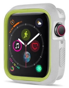 Blanc/Jaune TPU Étui Flexible Caoutchouc Bord Housse pour Montre Apple, Série 4 - Photo 1 sur 7