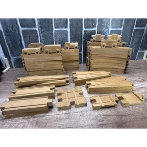 Vintage Playskool Skaneateles Wooden Train Track Set 56 Pc Track Train Cars Auto - Picture 1 of 8