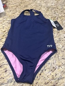 TYR MaxFit Swimsuit Girls M (7/8) Performance Navy One Piece UPF50+ NWT Cpix - Picture 1 of 7