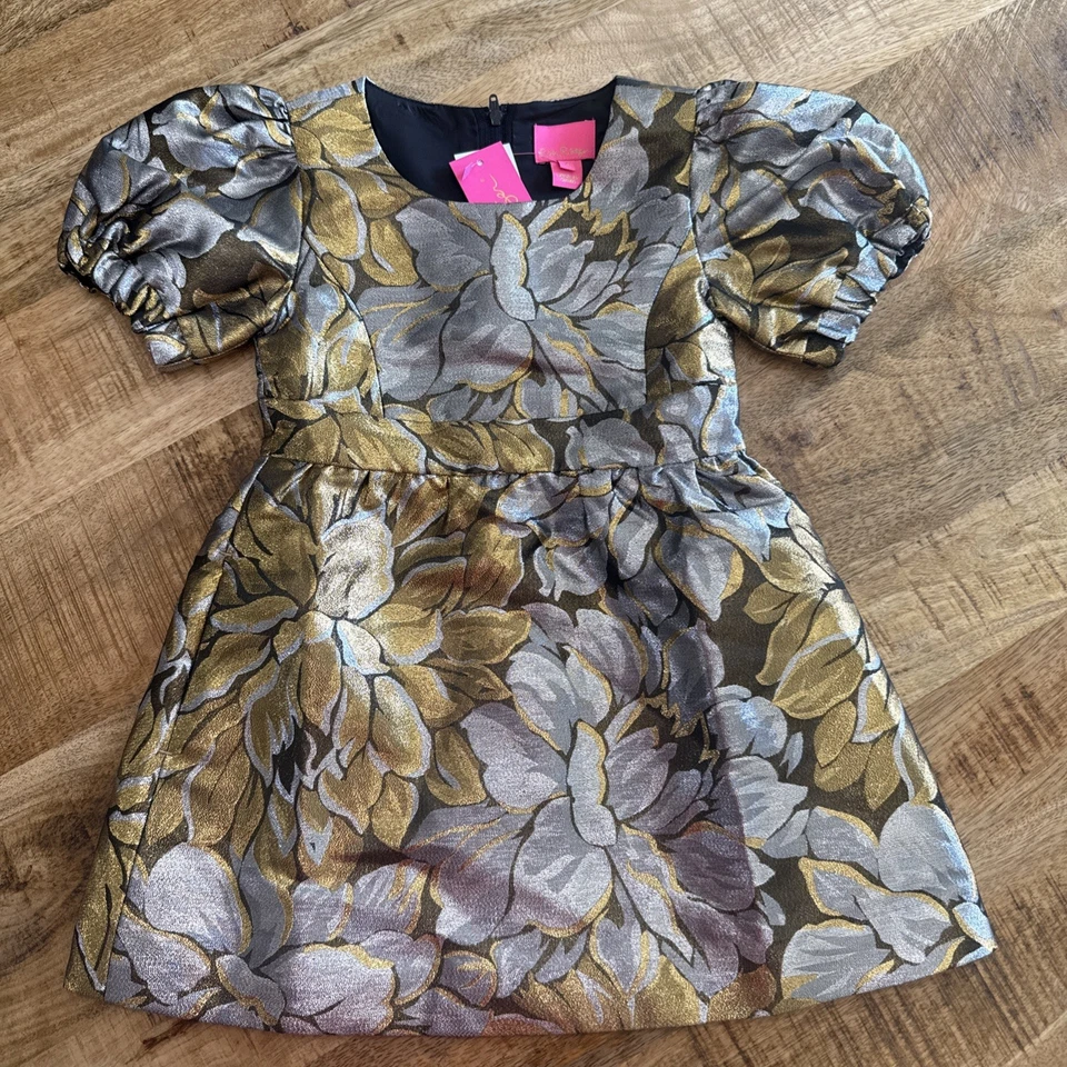 Vestido Lilly Pulitzer Niñas Mini Priyanka Dorado Celebración Talla 4 Nuevo con Etiquetas Foto 1 de 4