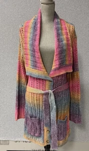 ModCloth Regenbogen ombre Gürtel Long Cardigan Pullover Größe Large NEU Neu mit Etikett - Bild 1 von 11