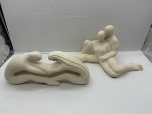 Set Of 2 Haeger Popcorn textured Male Female Sculpture 1999 & Reaching Couple - Picture 1 of 6