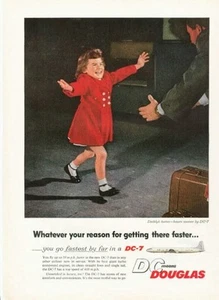 1955 Douglas PRINT AD Airlines DC - 7 Mainliners kleines Mädchen läuft nach DC - Bild 1 von 1