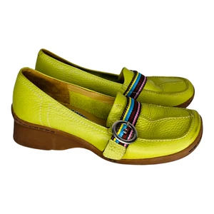 Clarks Indigo Green Leather Shoes Women's 6.5 M Square Toe Wedge Loafers - Picture 1 of 7