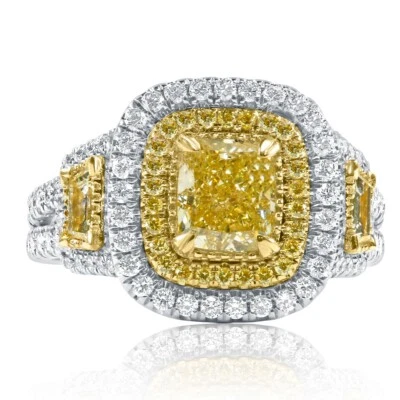 GIA Certified 2.18Ct Light Yellow Cushion Diamond Engagement Ring 18k White Gold - Image 1 of 4
