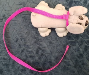 Vintage 1996 Wiggle n Walk Pound Puppies Grey Dog Pull Along Toy Pink Lead - Picture 1 of 7