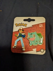 NEW ON CARD! Bioworld Pokémon Ash And Bulbasaur Metal Enamel Pin Set! - Picture 1 of 2