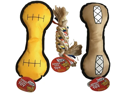 3 Pc Doggy Rope Toys and Doggy Plush toy for Small Medium Dog Chew Toys New - Image 1 of 2