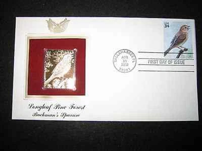 Réplica de sello de cubierta dorada de oro 2002 BACHMANS SPARROW LONGLEAF PINE FOREST Foto 1 de 3