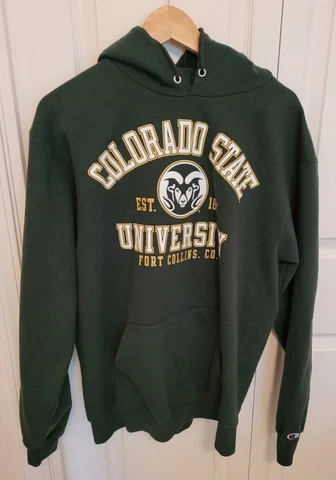 Colorado State Hoodie Men Large Dk Green Sweatshirt Pullover Champion Fleece Cover