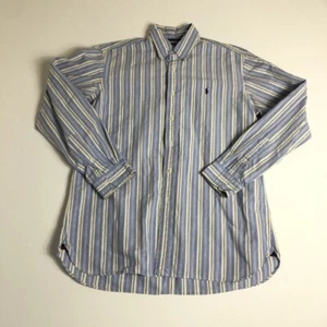 Ralph Lauren Hombres Manga Larga Abotonada Talla L Azul Amarillo Rayas Calce Clásico I109 - Imagen 1 de 5