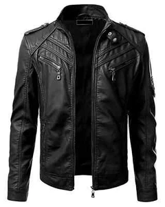 Giacca biker uomo vera pelle di mucca nera - elegante e resistente moda abbigliamento - Foto 1 di 5