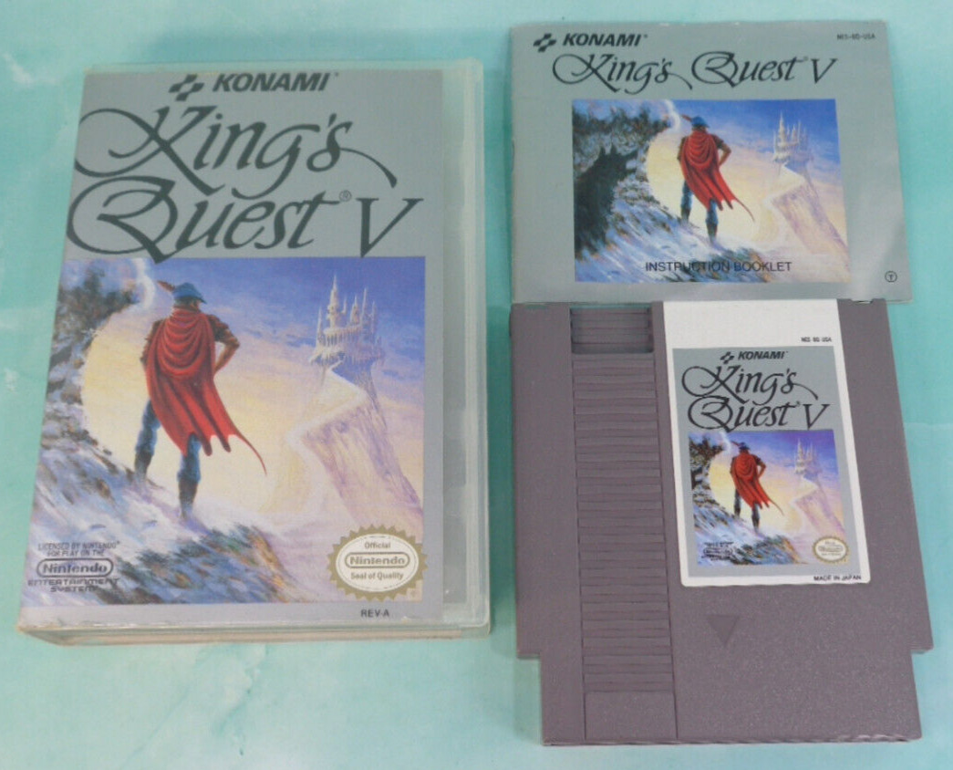 King's Quest V 5 (NES, 1992) Konami Nintendo Video Game, Manual & Box WORKS