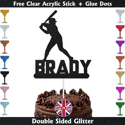 Baseball Player Glitter Cake Topper - Birthday - Sports Lover - Baseball Theme - Image 1 of 3