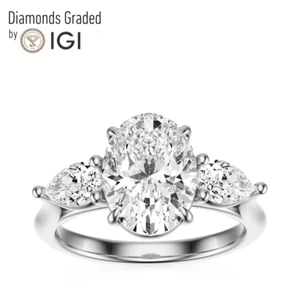 IGI 2.50 CT F VS2 Oval Cut Lab Grown Diamond Engagement Ring 14K White Gold - Picture 1 of 4