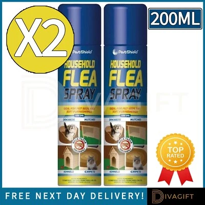 2 x FLEA KILLER SPRAY 200ML AEROSOL ANIMAL DOG CAT PET BED FOR HOME FLEA CARE - Image 1 of 4