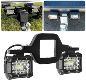 Tow Hitch Mount Bracket 4'' LED Work Light Pods Off Road Driving Backup Reverse - Foto 1 di 16