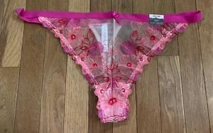 Plus Sz 18/20 Lane Bryant Cacique Thong Pink Magenta Lace Embroidered Panty Sexy - Picture 1 of 7