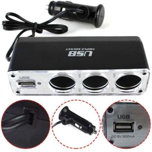 Car Cigarette Multi Socket Triple Splitter Lighter 3Way Adapter USB-Charger L6H3 - Picture 1 of 8