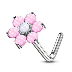 1pc Illuminating Stone Flower L-Bend 20g Nose Ring Stud Screw Surgical Steel - Picture 1 of 11