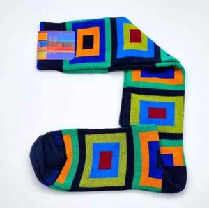 Lange Hahnsocken Geometrisches Muster Kariert Baumwolle Navy Grün Socks Einheitsgröße - Bild 1 von 2