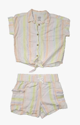 Conjunto de blusa y pantalones cortos a rayas Wonder Nation para niñas pequeñas talla S 6-6X Foto 1 de 3
