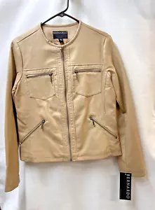 BERNARDO Bare Beige Faux Leather Zip Up Jacket Women Medium M - Picture 1 of 7