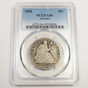 1854 P PCGS G6 - ARROWS - Silver Seated Liberty Half Dollar - 50c US Coin 50177A - Picture 1 of 2