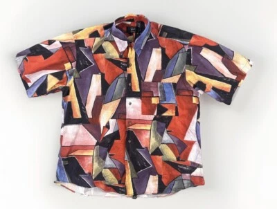 IKE BEHAR Mens Large Multicolor Button Up Cotton Shirt Made In USA Abstract Art - Image 1 of 4