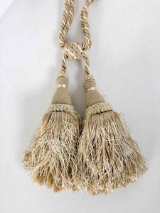 Vintage Single French Curtain Tie Back Rope 2 Tassel Country House | Beige Cream - Picture 1 of 7