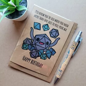 Funny D20 Birthday Card - Dungeons And Dragons DND Dice Birthday Geek Card - Picture 1 of 3