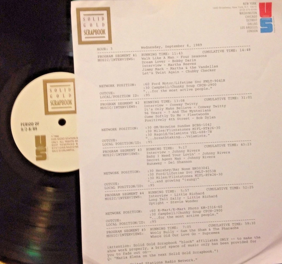 RADIO SHOW 9/6/89 NAMES: CONWAY TWITTY, BOB DYLAN, LITTLE RICHARD, BOBBY DARIN - Image 1 of 1