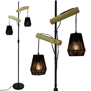 Floor Lamp-Black Boho 2 Shades,Standing Wood Lamps for Living Room,Bedroom - Picture 1 of 6