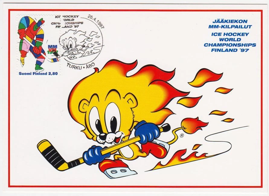 Ice hockey World Championships Mascot Turku Finland Mint Maxi FDC Card 1997 - Image 1 of 1