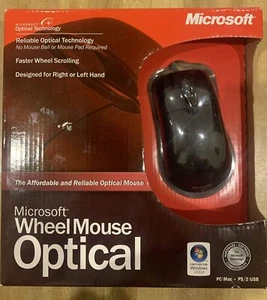 Microsoft Wheel Mouse Optical USB PS/2 3-Button Mouse Black Reliable NIB ULN3-7 - Picture 1 of 6